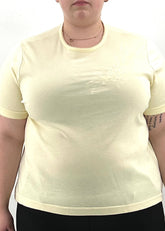 Womens Size XL Petite Yellow T-Shirt by Bon Worth with Flower Embroidery on Front - RealThreads